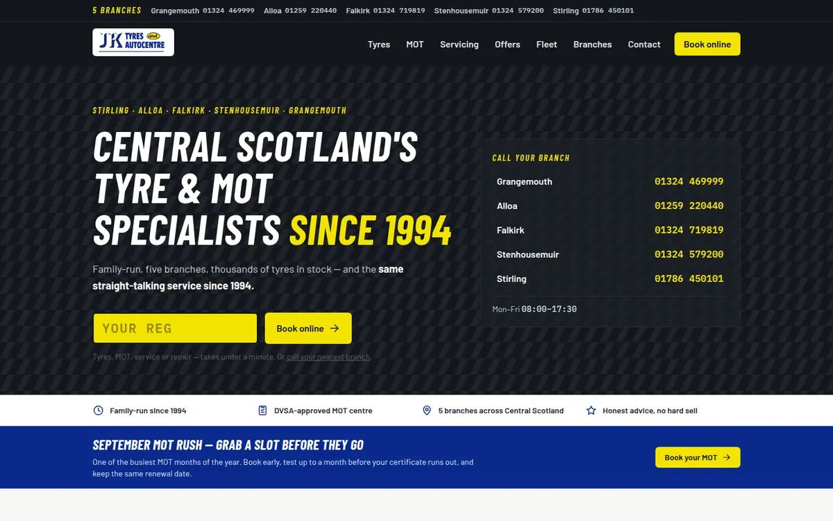JK Tyres & Autocentre homepage